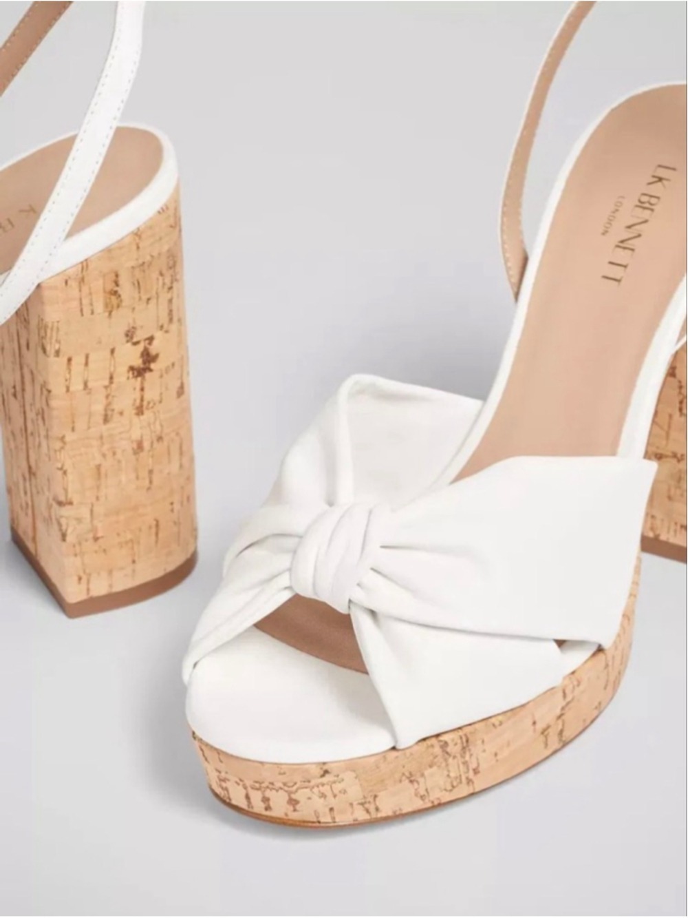 NWT Women's L.K. Bennett Amanda White Leather Cork Platform Sandals 39/8.5